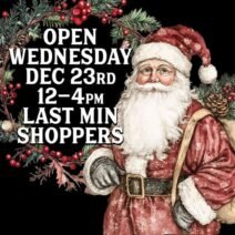 Image of Last Minute shopper graphic design with Santa and a wreath as decor